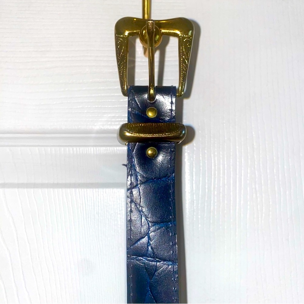 Vintage 1980’s Navy Blue Leather Croc Belt